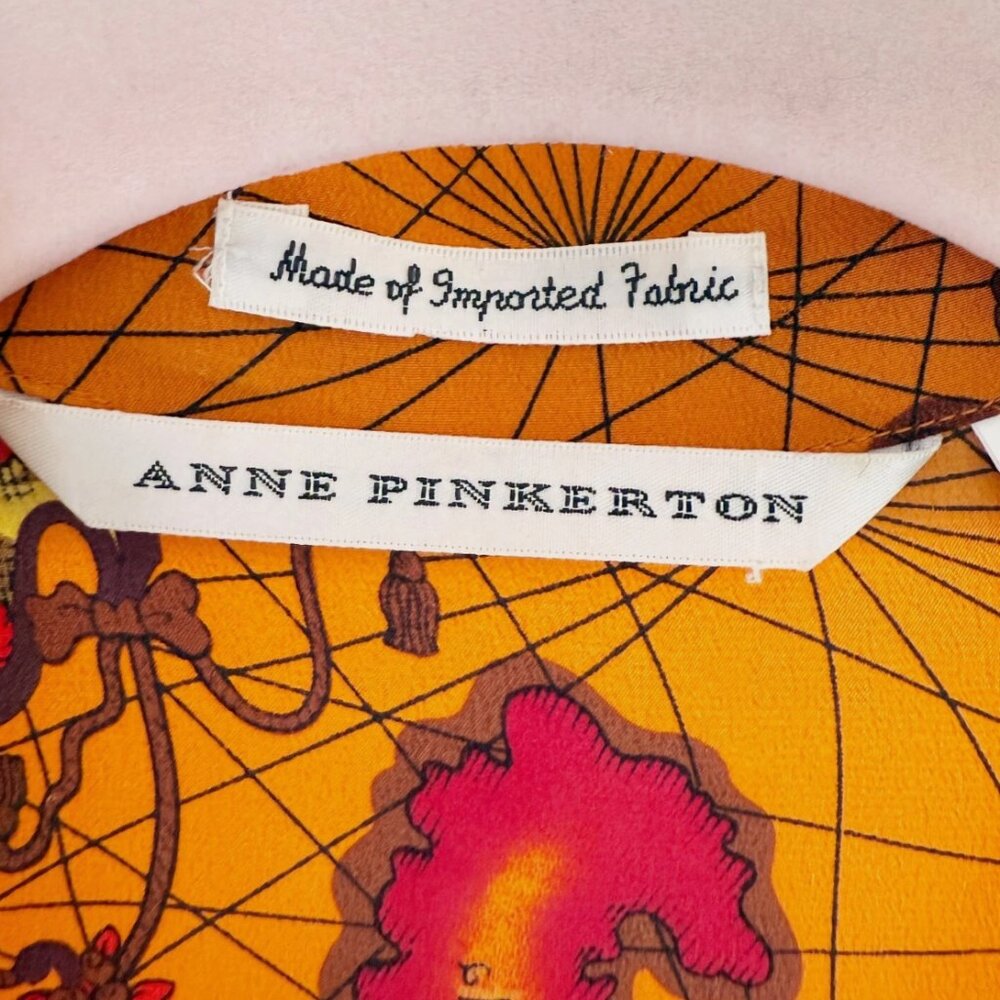 Anne Pinkerton Vintage 90s Silk Map Print Shirt Size P Spice Islands Nautical - Picture 5 of 7